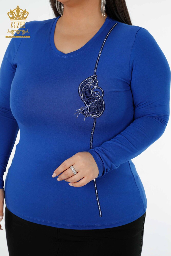 بلوزة نسائية بالجملة مطرزة بأحجار كريمة ياقة دائرية - 79000 | KAZEE - 2