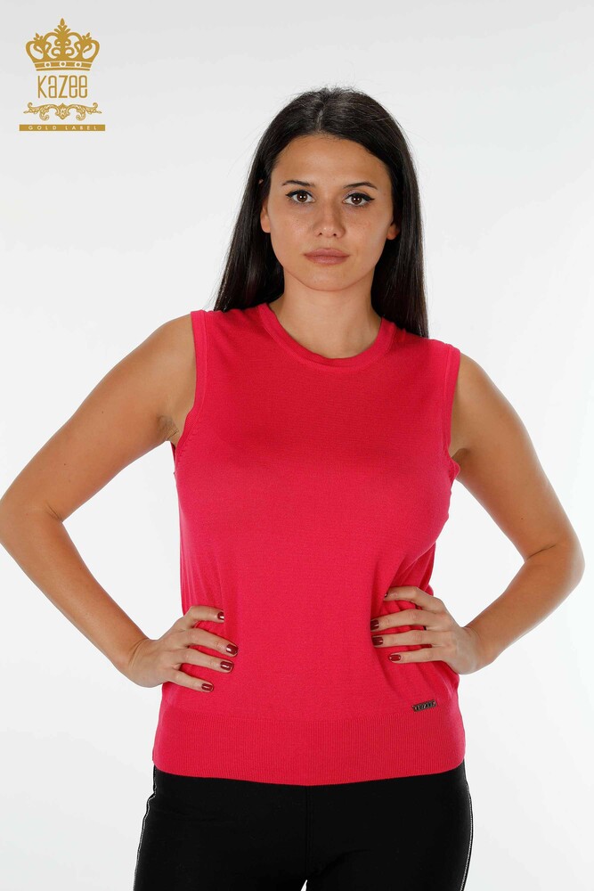 تريكو نسائي بالجملة بدون أكمام فوشيا داكن - 16922 | كازي - 1