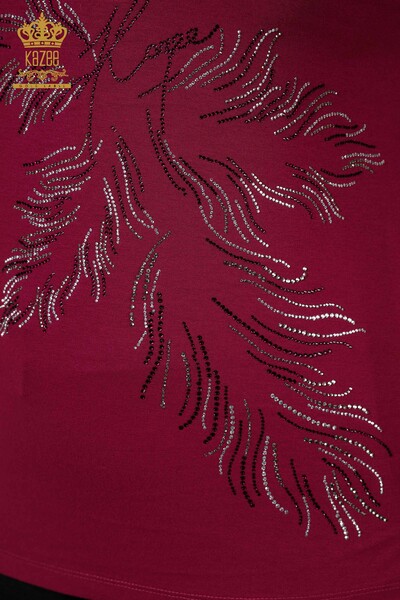 بلوزة نسائية - بنقشة أوراق بنفسجي - 77970 | كازي - 4