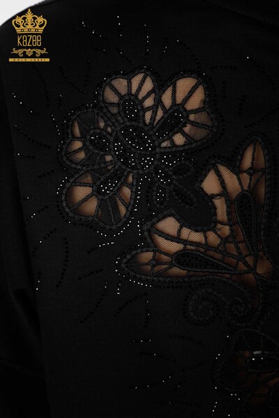بدلة رياضية نسائية بنقشة زهور سوداء بالجملة - 17464 | كازي - Thumbnail