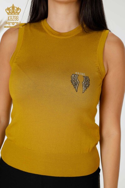 ملابس تريكو نسائية بالجملة بنمط جناح الملاك بدون أكمام لون أصفر خردل - 16921 | كازي - Thumbnail