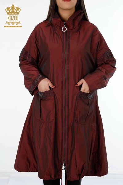 Kazee - معطف واق من المطر للنساء بالجملة كلاريت أحمر - ملابس اسطنبول بالجملة - 7577 | كازي (1)