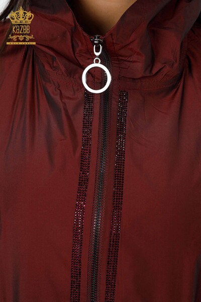 معطف واق من المطر للنساء بالجملة كلاريت أحمر - ملابس اسطنبول بالجملة - 7577 | كازي - Thumbnail (2)