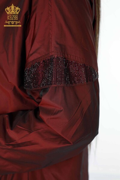 معطف واق من المطر للنساء بالجملة كلاريت أحمر - ملابس اسطنبول بالجملة - 7577 | كازي - Thumbnail