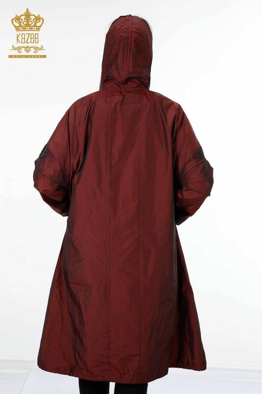معطف واق من المطر للنساء بالجملة كلاريت أحمر - ملابس اسطنبول بالجملة - 7577 | كازي