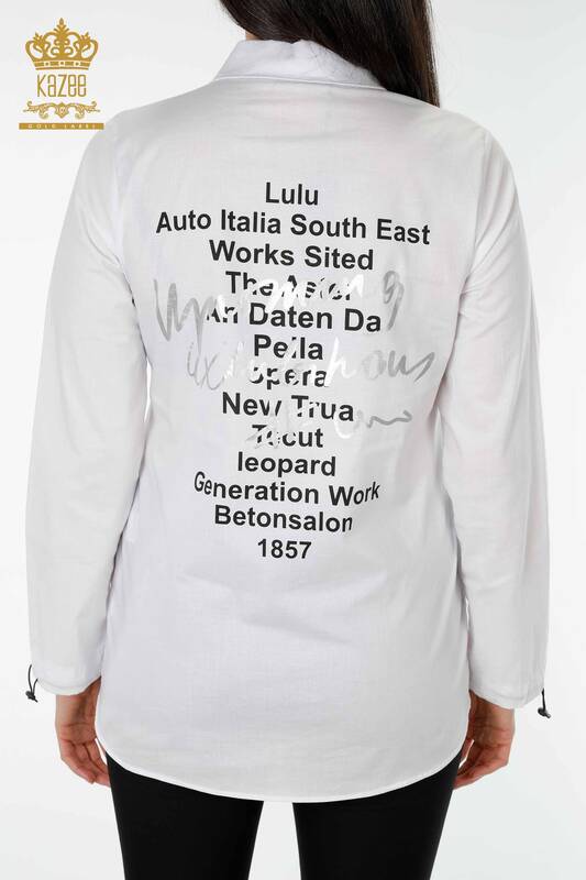 قميص نسائي بالجملة مع نص مفصل أبيض - 20089 | كازي