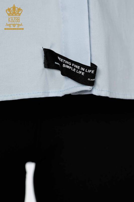 قميص نسائي بالجملة مع نص مفصل أزرق - 20089 | كازي