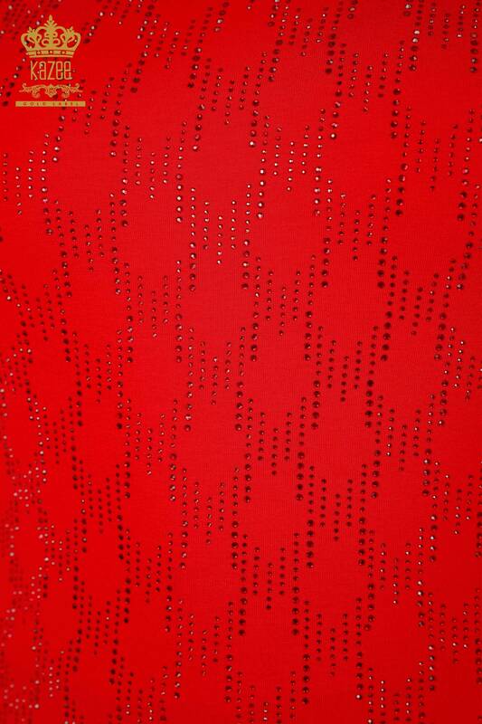 بلوزة حريمي برقبة على شكل V مطرز احمر - 79016 | كازي