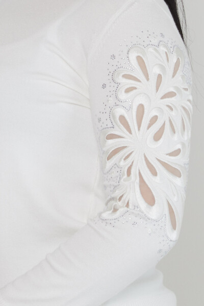 أكمام سترة محبوكة مطرزة باللون البيج الفاتح - 31264 | كازي (مجموعة من 4 مقاسات M-L-XL-2XL) - 4