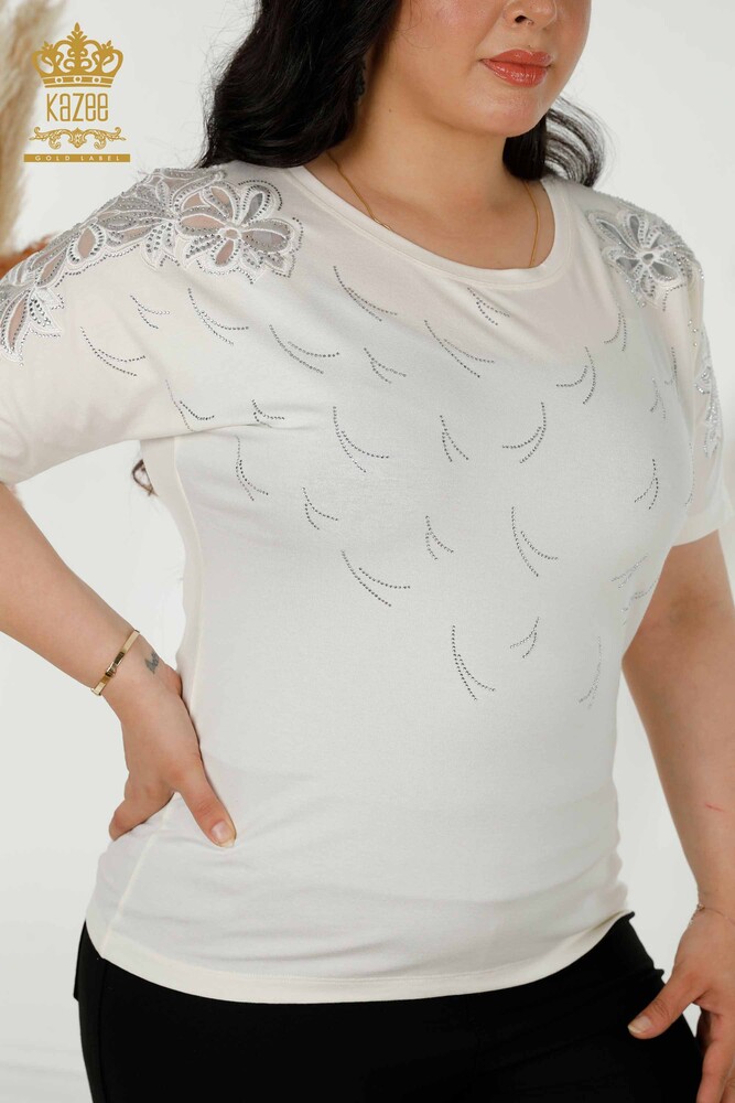 Venta al por mayor Blusa Mujer - Tul Detallado - Crudo - 79086 | kazee - 2