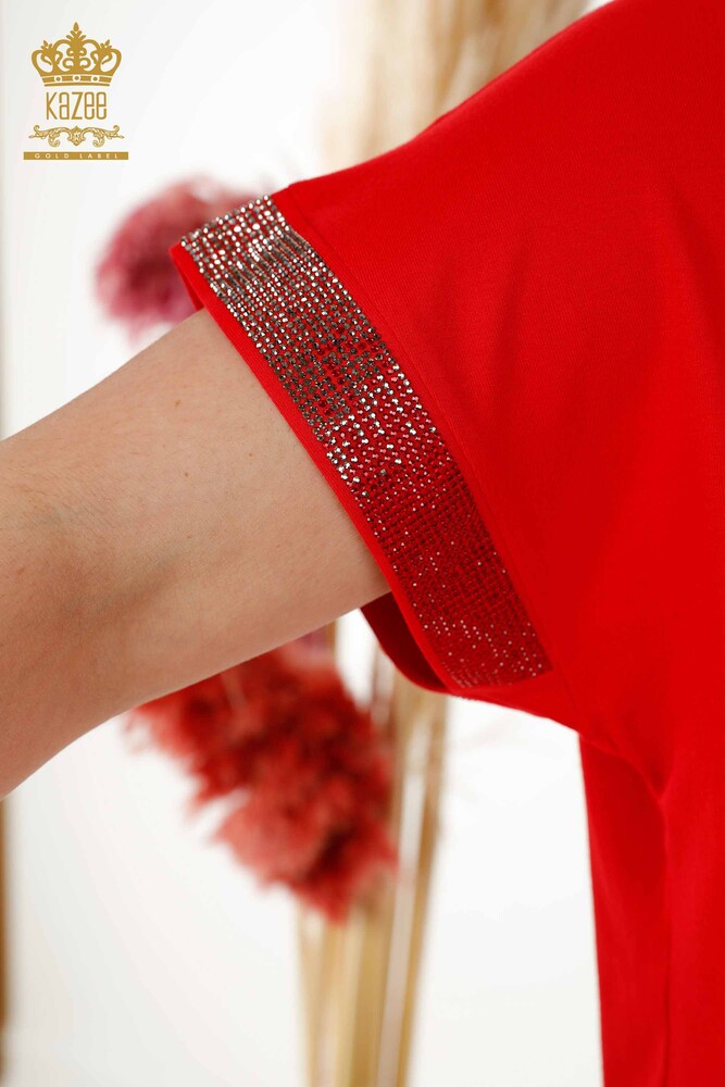 بلوزة نسائية - بنمط ورقة شجر - احمر - 78878 | كازي - 3