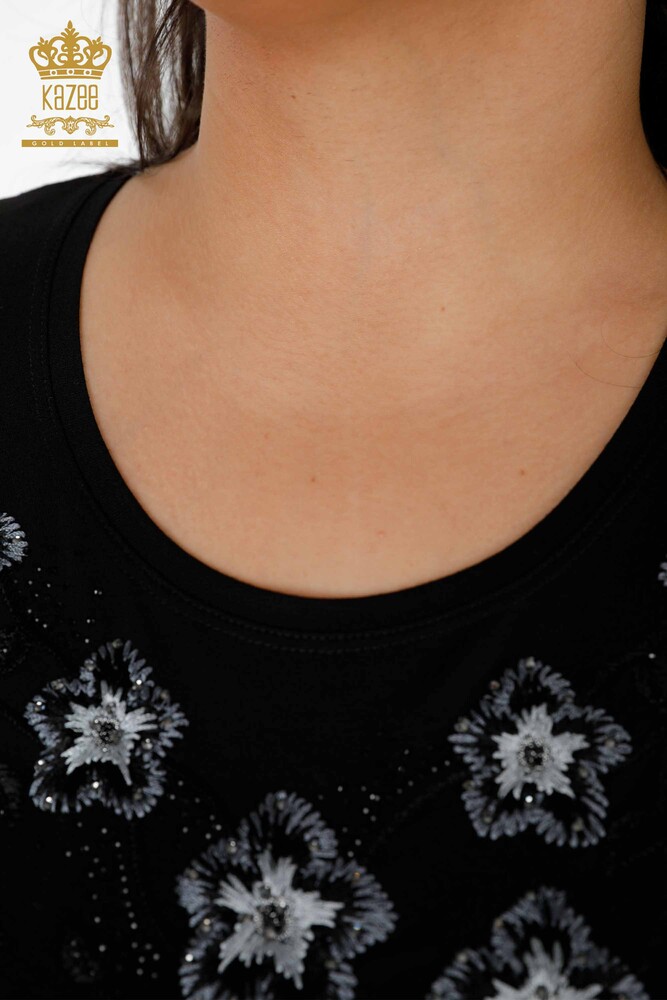 سترة نسائية تريكو نسائية بالجملة بياقة دائرية مطرزة بأحجار الزينة - 79017 | كازي - 11