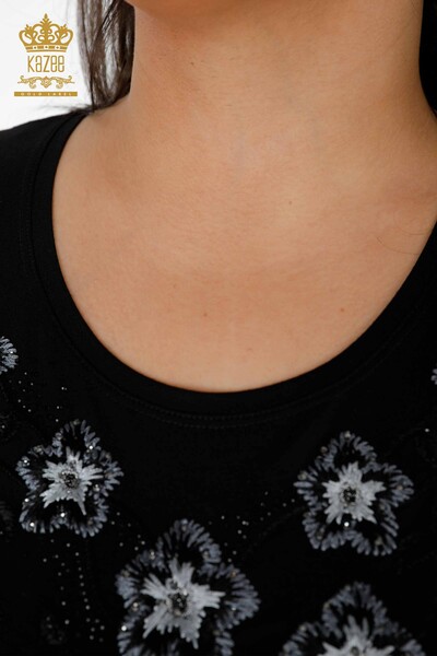 سترة نسائية تريكو نسائية بالجملة بياقة دائرية مطرزة بأحجار الزينة - 79017 | كازي - 11