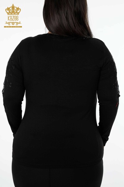 سترة نسائية تريكو نسائية بالجملة بياقة دائرية مطرزة بأحجار الزينة - 79017 | كازي - 14