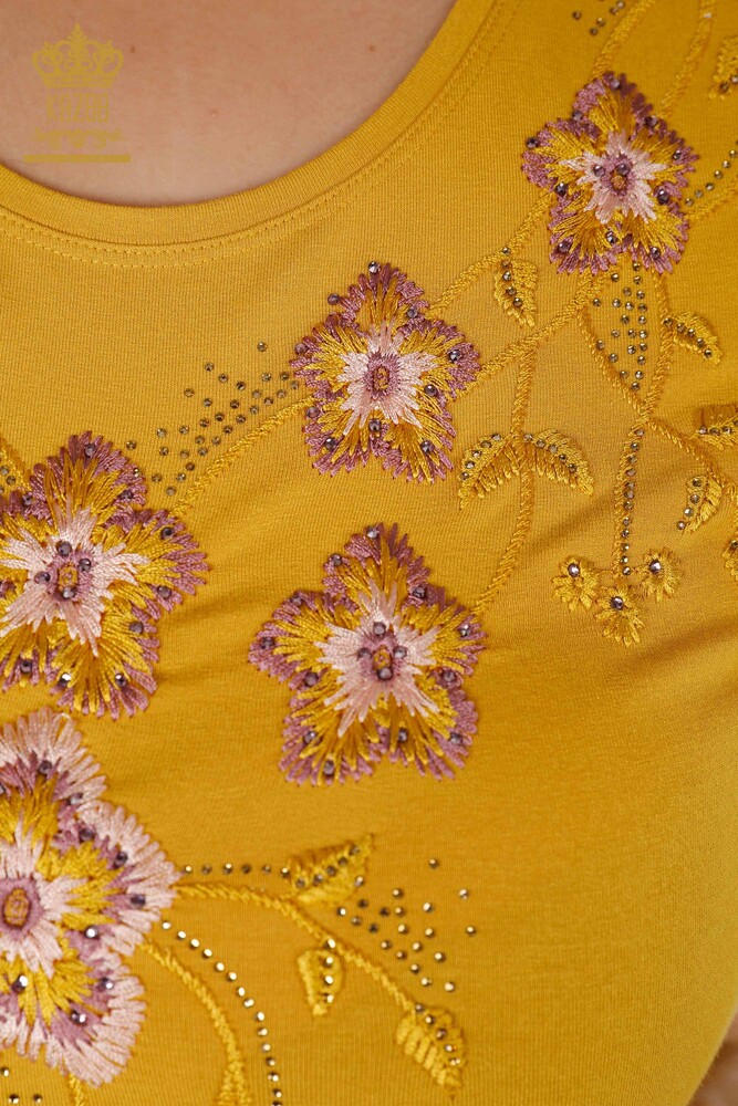 سترة نسائية تريكو نسائية بالجملة بياقة دائرية مطرزة بأحجار الزينة - 79017 | كازي - 17