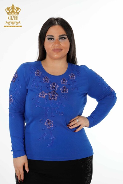 سترة نسائية تريكو نسائية بالجملة بياقة دائرية مطرزة بأحجار الزينة - 79017 | كازي - 22