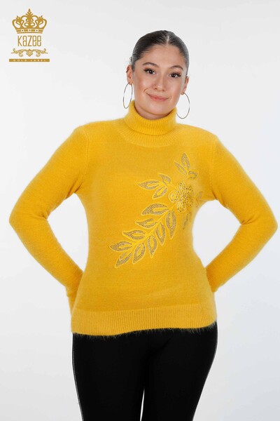 كنزة نسائية بالجملة - كنزة زهرة مزخرفة بأحجار أنجورا - 18873 | كازي - Kazee