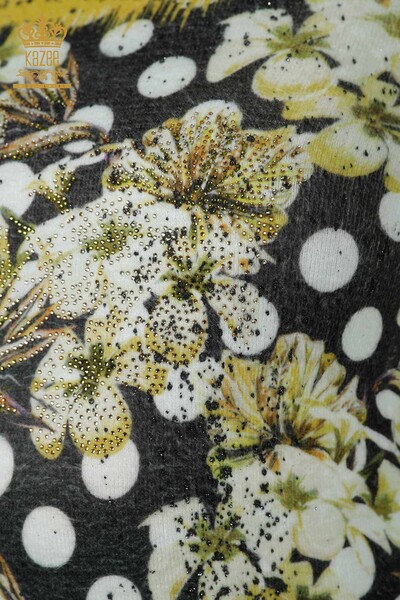 الجملة المرأة سترة الأنجورا الطباعة الرقمية زعفران - 16003 | كازي - 3