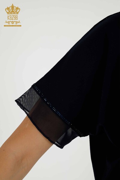 بلوزة حريمي - فراشة - منقوشة - كحلي - 79103 | كازي - 5