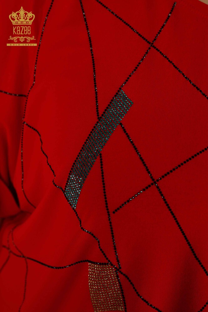 بلوزة نسائية - قبة V - أحمر - 79320 | كازي - 3