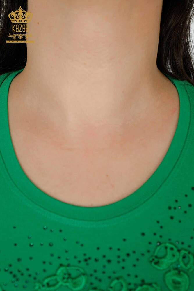 بلوزة نسائية - بنمط مورد - أخضر - 79010 | كازي - 5