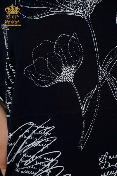 بلوزة حريمي بالجملة - نقش زهور - كحلي - 79059 | كازي - 4