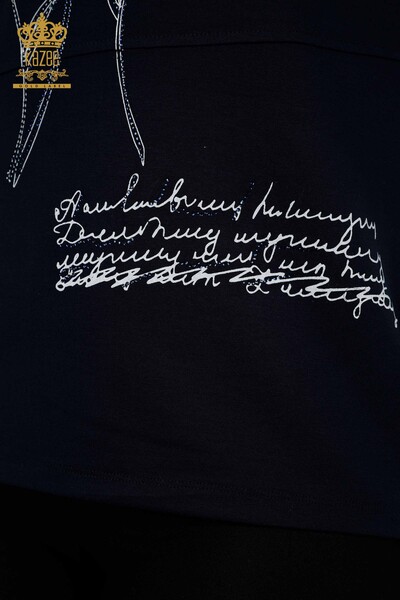 بلوزة حريمي بالجملة - نقش زهور - كحلي - 79059 | كازي - 5