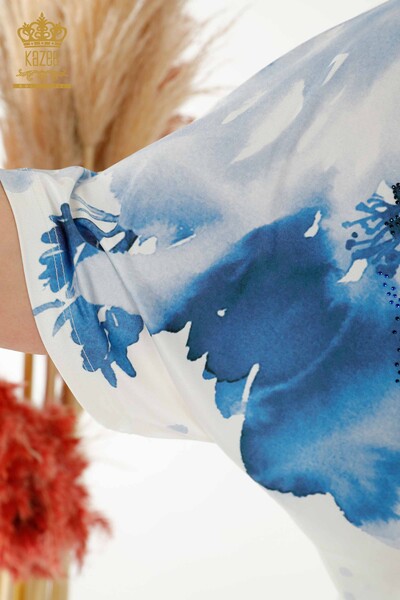 بلوزة نسائية - بنمط مورد - بيج فاتح - 77802 | كازي - 5