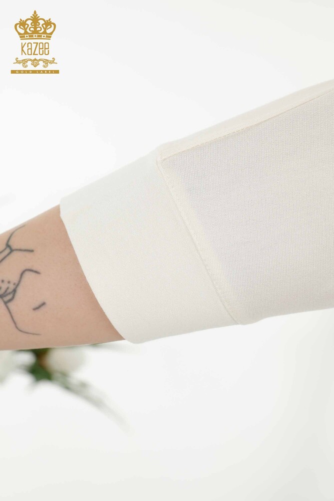 بلوزة نسائية بالجملة - مطرزة بأحجار الجيب - بيج فاتح - 79222 | كازي - 6