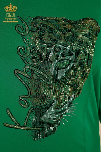 بلوزة نسائية - بنمط جلد الفهد - أخضر - 79040 | كازي - Thumbnail