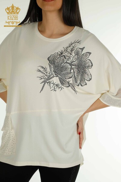 بلوزة نسائية بالجملة - تول مفصل - بيج فاتح - 79298 | كازي - 2