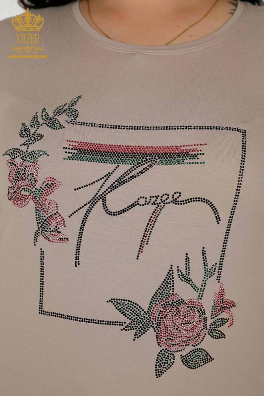 بلوزة حريمي بالجملة - نقش زهور - بني مينك - 79042 | كازي