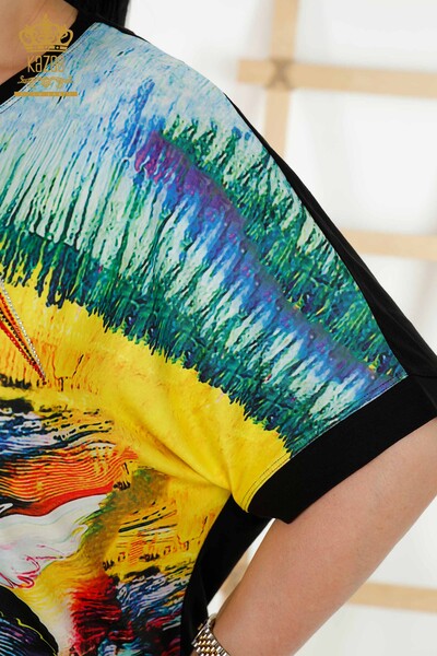 بلوزه حريمي بالجملة - مطرز احجار - ديجيتال - 12095 | كازي - 6