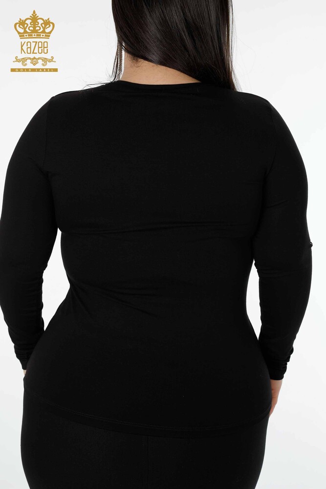 بلوزة نسائية بالجملة مطرزة بأحجار كريمة قبة دائرية أسود - 79000 | KAZEE - 7