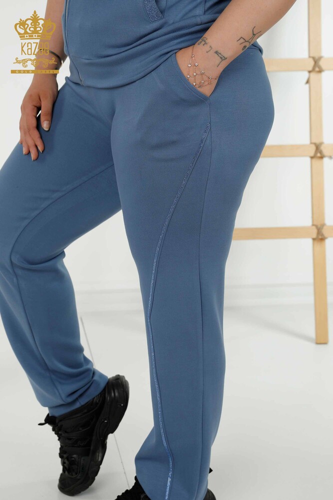 بدلة رياضية نسائية بالجملة - بسحاب - مطرز بالأحجار - نيلي - 20411 | كازي - 7