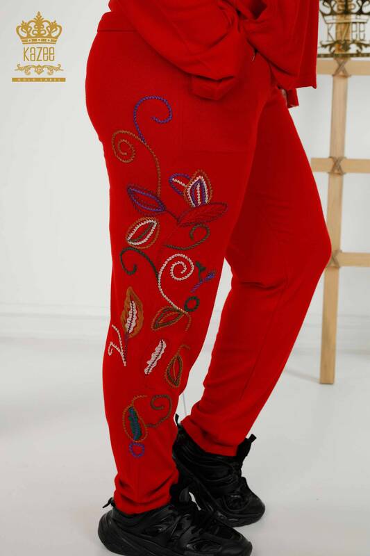 بدلة رياضية نسائية بالجملة - منقوشة ملونة - أحمر - 16657 | كازي