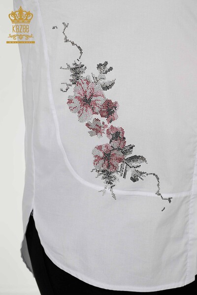 قميص نسائي - بنمط مورد - بيج فاتح - 20439 | كازي - Thumbnail