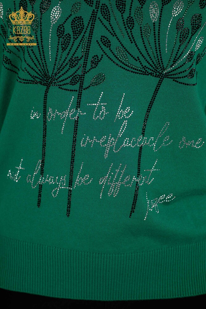سترة تريكو نسائية بالجملة - حجر مطرز - أخضر - 30156 | كازي - 3
