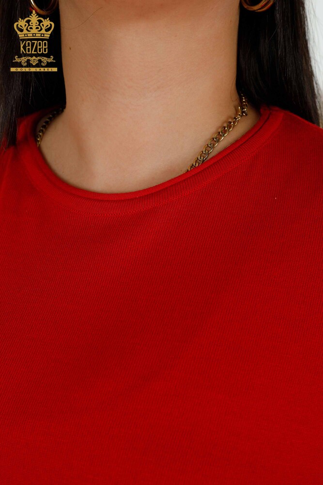 سترة تريكو نسائية بالجملة موديل أمريكي أحمر - 30443 | كازي - 3