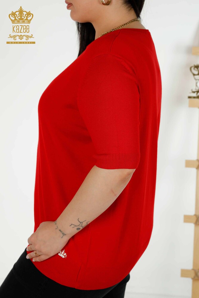 سترة تريكو نسائية بالجملة موديل أمريكي أحمر - 30443 | كازي - 5