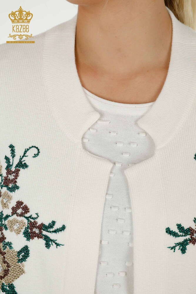 سترة نسائية بالجملة مطرزة بالورود إكرو - 30644 | كازي - 3