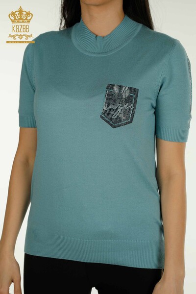 الجملة المرأة سترة تريكو عالية الياقة النعناع - 30642 | كازي - 2