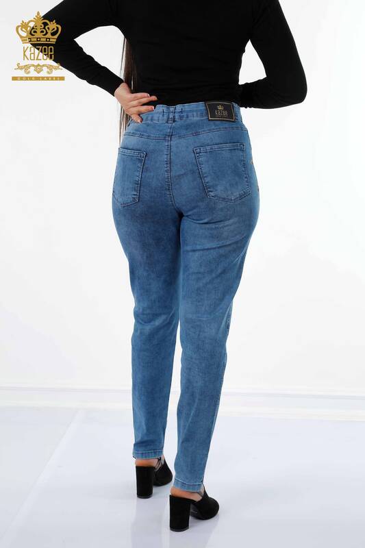 بنطلون جينز نسائي - جيوب مطرزة بأحجار ملونة - 3606 | كازي