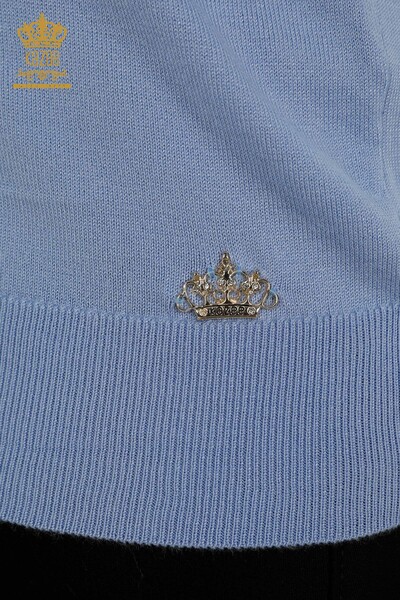 تريكو نسائي - أساسي - مع الشعار - أزرق - 30213 | كازي - 5