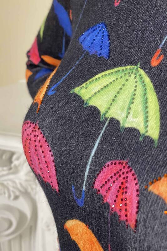 ملابس نسائية تريكو رقمية مطبوعة بأحجار الأنجورا مطرزة - 18710 | كازي