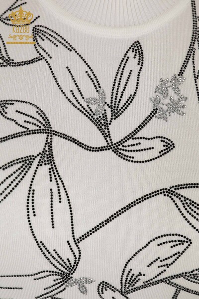 كنزة تريكو نسائية بالجملة - منقوشة بأوراق الشجر - بيج فاتح - 30240 | كازي - 3