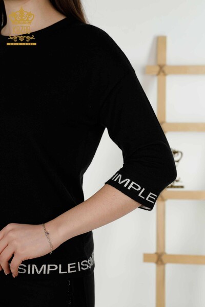 كنزة تريكو نسائية بالجملة - نص مفصل - أسود إكرو - 30359 | كازي - 4