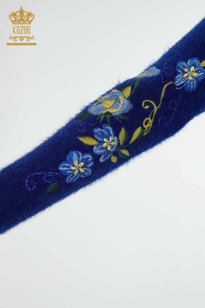 كنزة تريكو نسائية بالجملة - أنغورا بنمط زهور - ساكس - 18917 | كازي - 6