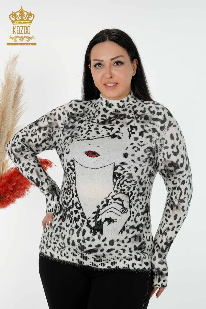 كنزة تريكو نسائية بالجملة بطباعة رقمية من Angora - 18996 | kazee - 1