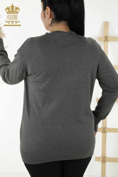 تريكو نسائي بالجملة - مع شعار - قبة على شكل V - أنثراسايت - 15685 | كازي - 7